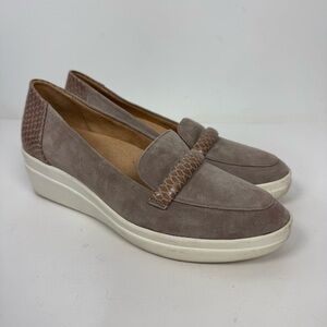 Naturalizer Taupe Slip On Wedges Leather Suede Shoes